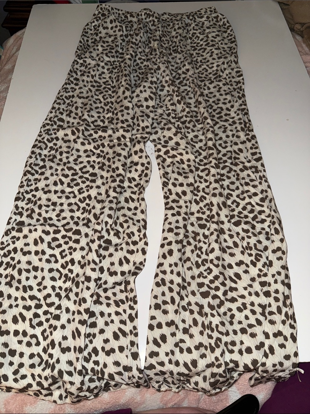 Luxx Cream and Brown Leopard-Print Elastic Waist Pants